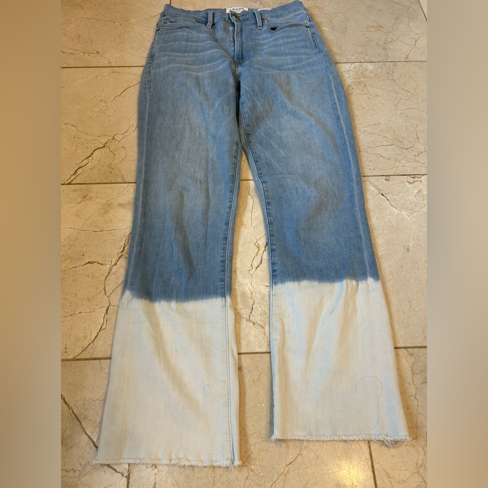 Frame Denim London LA, Blue Gradient Flare Jeans, Le High Straight, Sz 4 - Picture 6 of 15